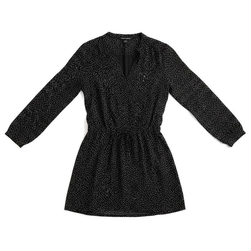 Hilary Radley Long Sleeve Drop Waist Dress Spotted Print Black White XS Cottage